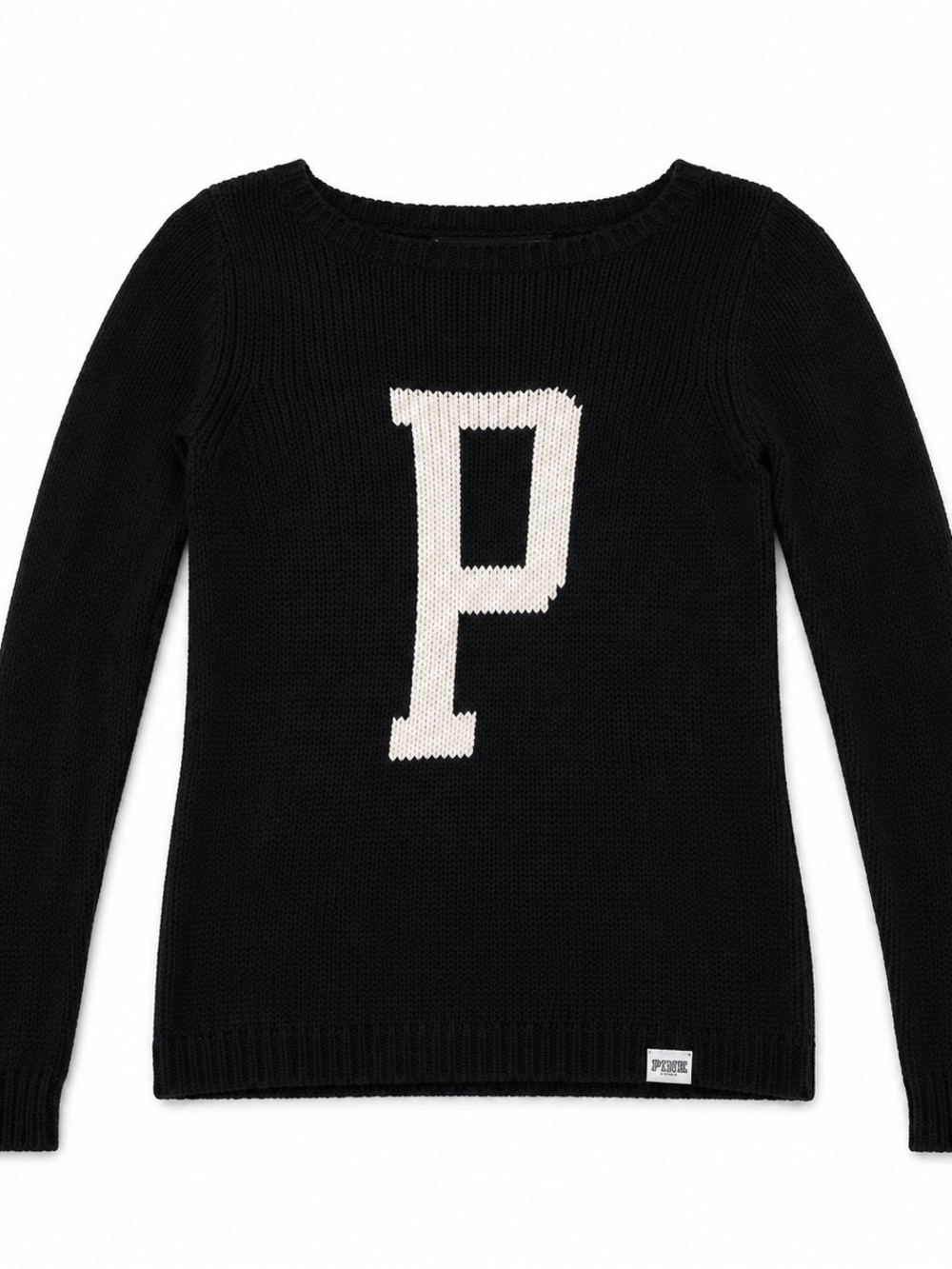 PINK Victoria's Secret Black Crewneck Sweater with White 'P'
